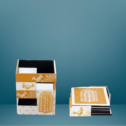 Warli Handpainted Wooden Pen Stand