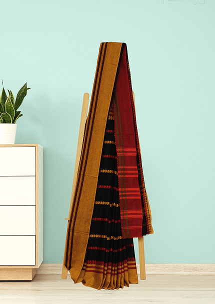 Tisser Dhanekhali Tant Cotton Saree with Attached Blouse Piece